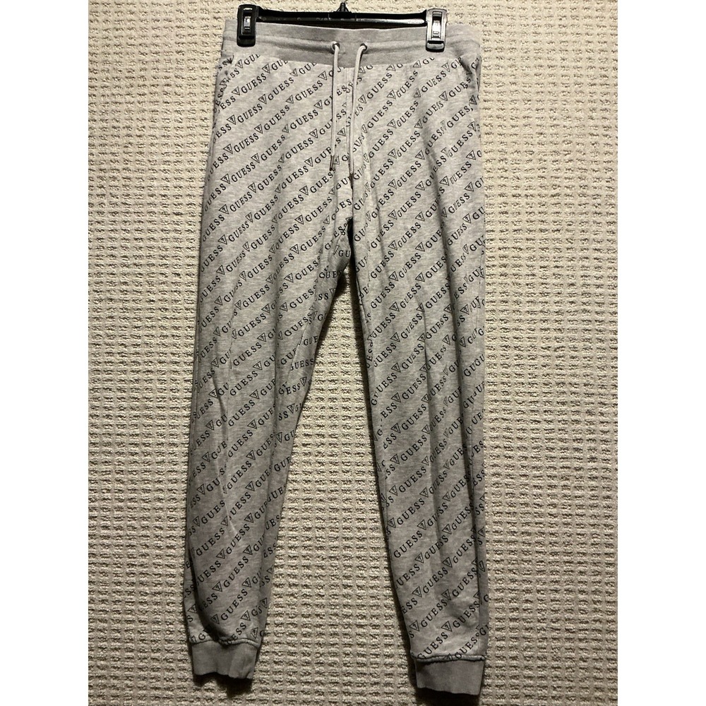 Guess Sweat Pants Women S NEW NO TAGS Heather Gray All Over Diagonal LOGO Joggee